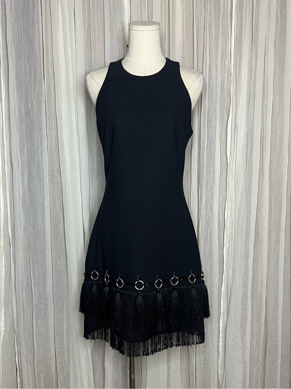 Cinq A Sept Black Jessen Tassel & Fringe Hem Mini Dress - Picture 2 of 5